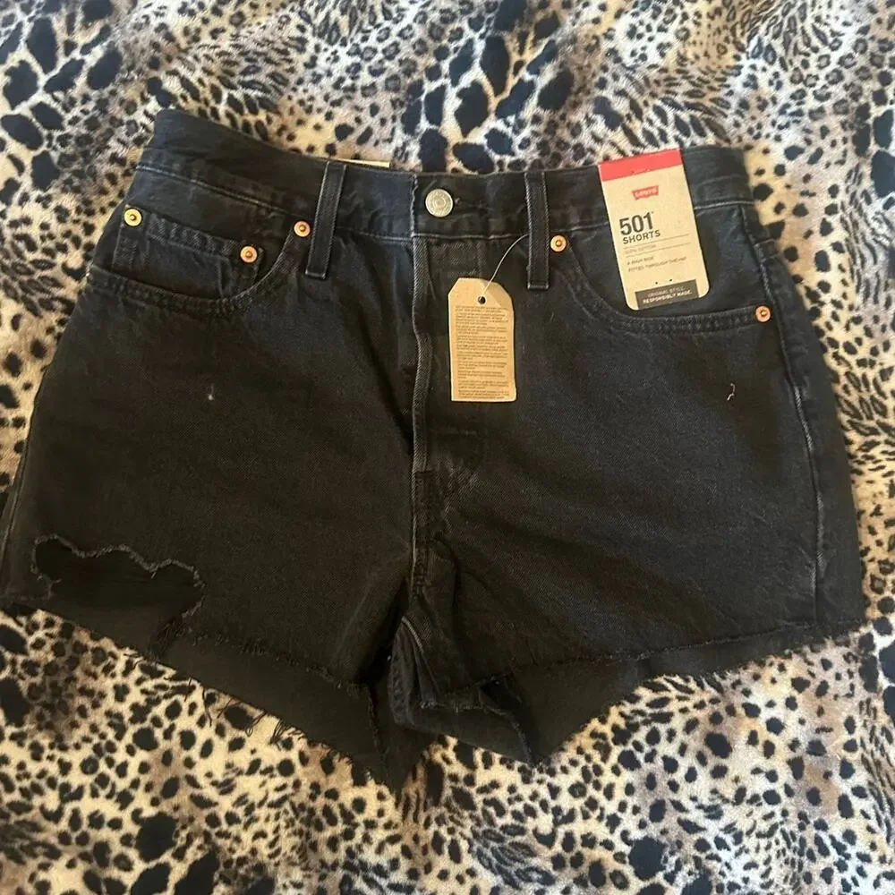 Black Levi’s 501 high waisted cut offs @AmberLobato822 - Picture 3 of 5